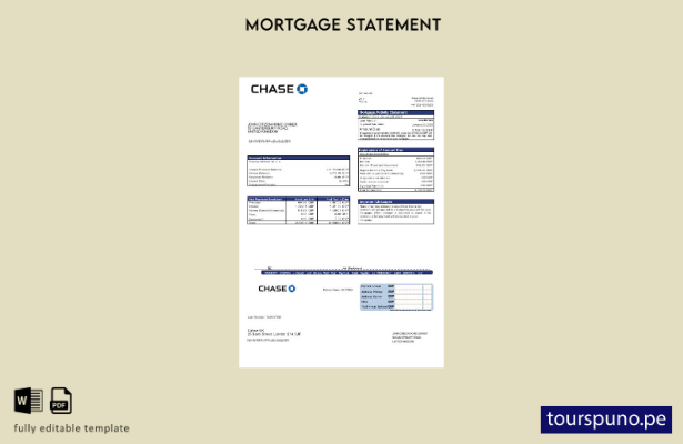 Plantilla de extracto de hipoteca del banco Chase del Reino Unido listo para imp